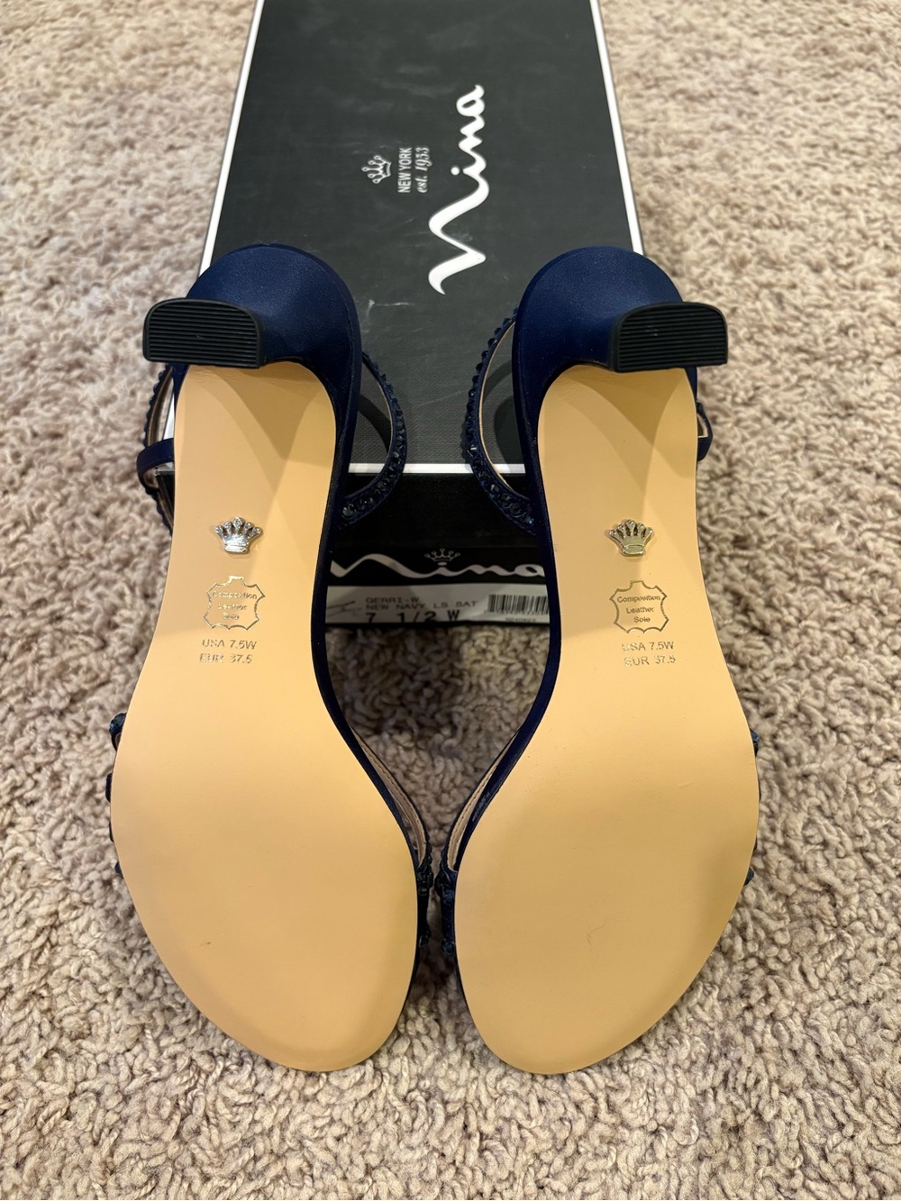 Nina Navy Crystal-Strap Open-Toe Slingback Heels - Picture 6 of 6